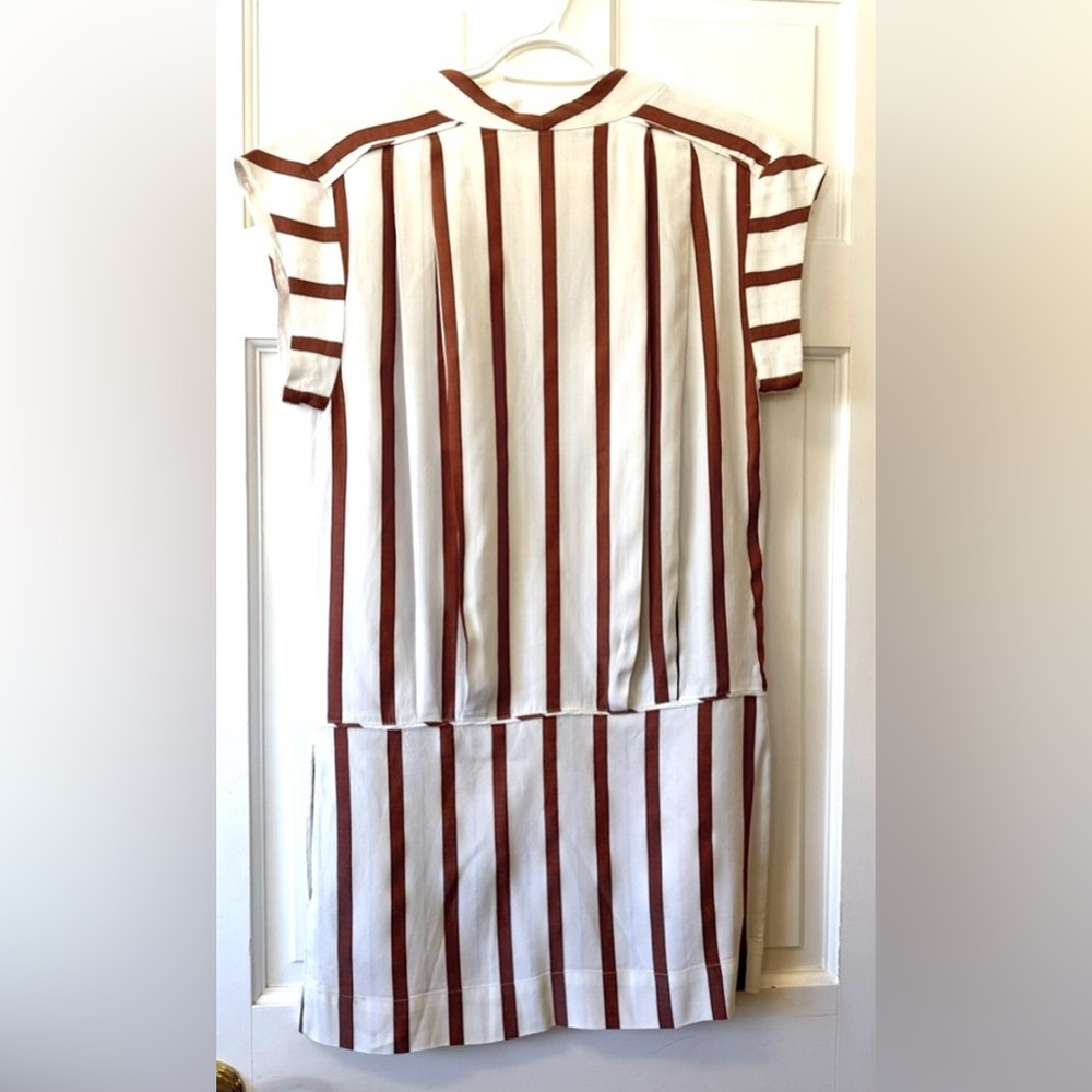Zara Basics Drop Waist V-Neck Cream/Brown Striped Dress - Size Small - Picture 9 of 16